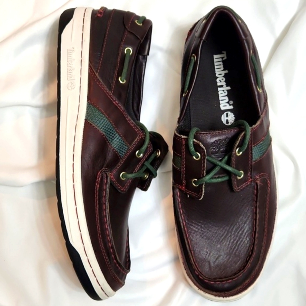 Timberland Classic 2 Eyed Brown and Green Leather Boat Shoes (m size 10.5)